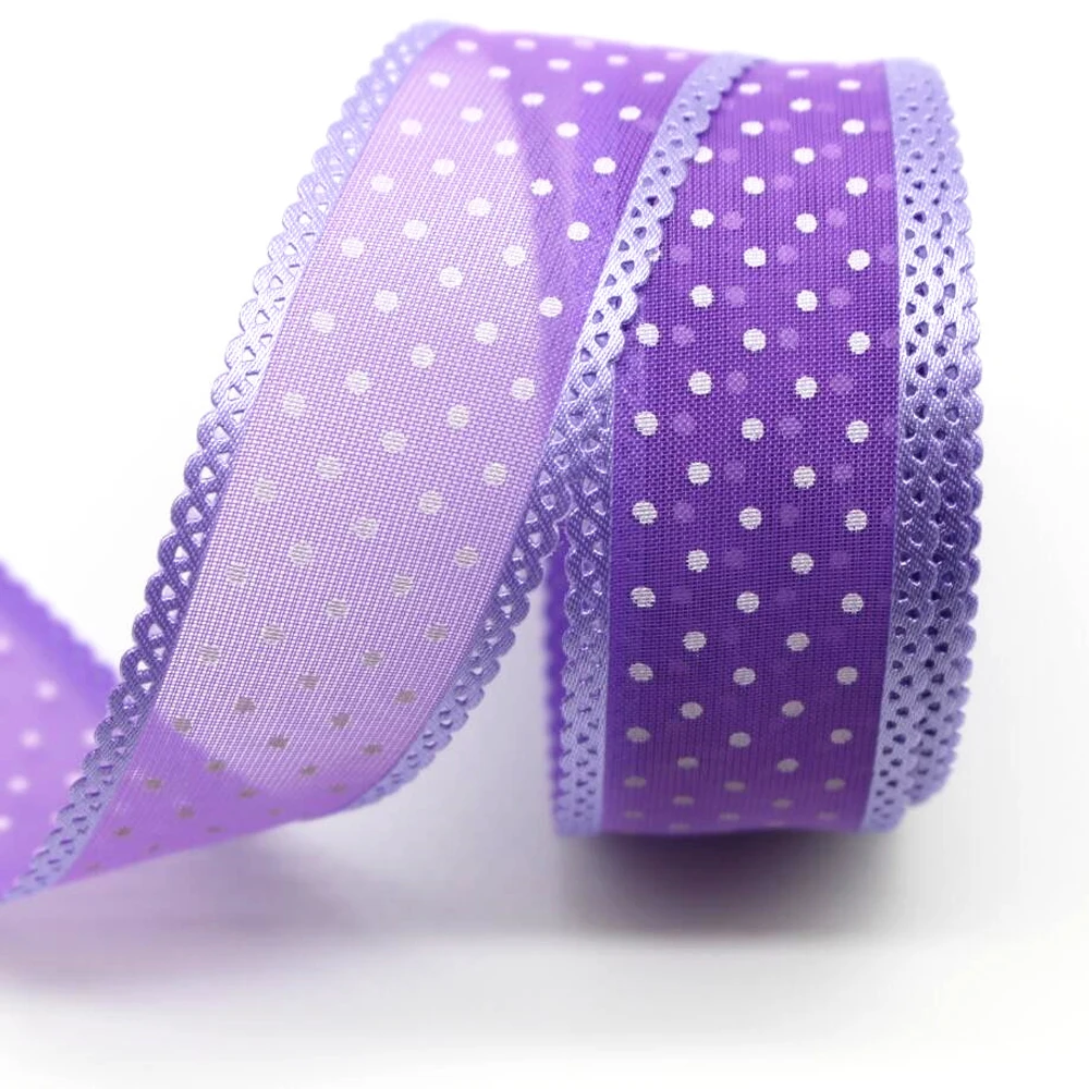 20 Yards 25MM Lace Ribbon Polka Dots Chiffon Yarn DIY Handmade Material Gift Wrapping Hair Bows Home Decoration Headwear