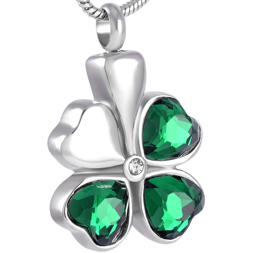 

IJD8315 Bling Zircon Clover Stainless Steel Ash Jewelry Lovely Cremation Urn Necklaces for Women&Men Wholesale