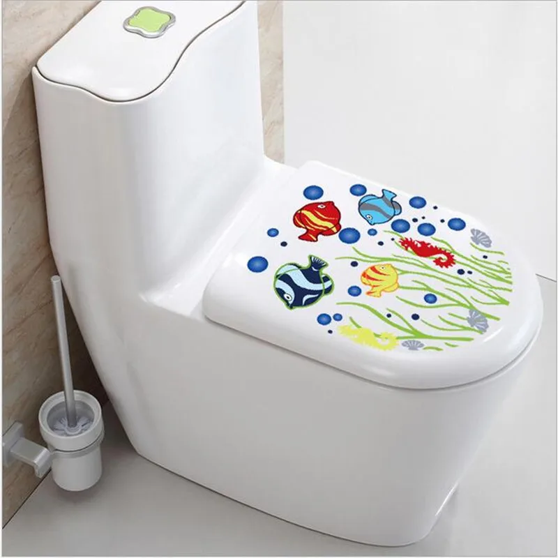 1PCS New Underwater World Water Grass Small Fish Wall Stickers For Bathroom Toilet Waterproof Toilet Decoration Decals 29*36CM