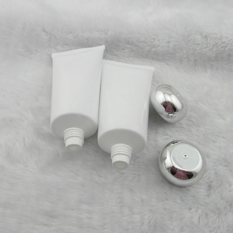 

50PCS 50 ml white Silver circular lid tube , 50ml cosmetic skin care products packaging, empty PE bottles plastic tube