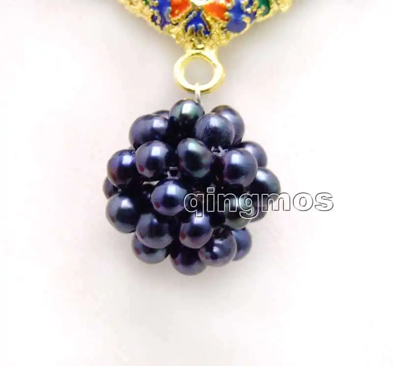 4-5mm Natural Black Round Pearl & handwork Weaving 18-19mm Round Ball Pendant 17'' Necklace-nec6214 Wholesale/retail free