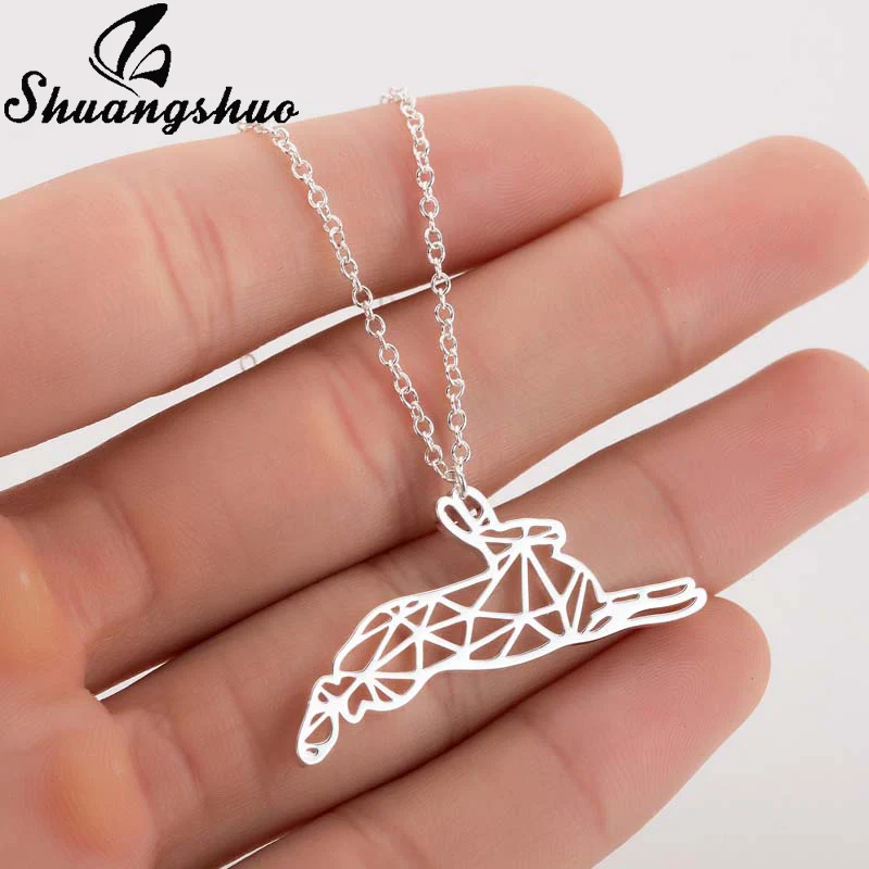 Shuangshuo Cute Bunny Necklace For Women Necklaces & Pendants Stainless Steel Animal Origami Chokers Long Chain Collares