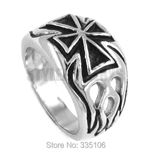 Free shipping! Flame Cross Ring Stainless Steel Jewelry Gothic Motor Biker Ring Punk Ring SWR0196