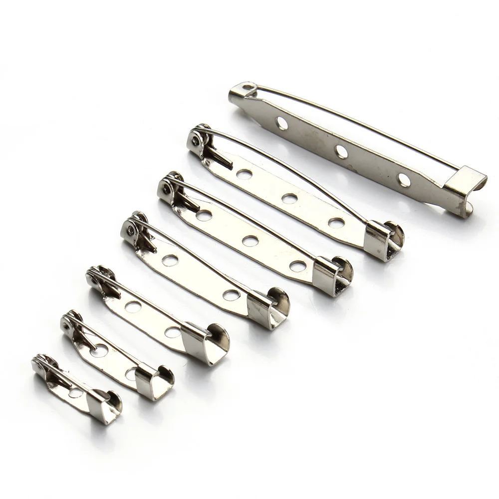 30-50pcs/lot Silver Color Metal Brooch Base Pins Clasps 15/20/25/30/35/39/45mm With 2 Hole For Women DIY Jewelry Making Findings