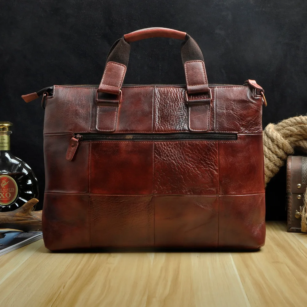 Men Original Leather Retro Designer Business Briefcase Casual 15\