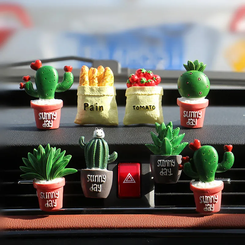 Car Air Freshener Resin Cactus Cute Vent Perfume Clip Automobile Interior Fragrance Solid Balm Smell Diffuser Accessories Gift