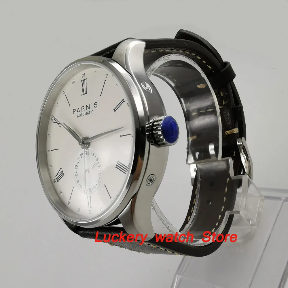 42mm Parnis herren uhr weißes zifferblatt silber hände DATUM fall 24 stunden 5ATM ST1690 Automatische männer watch-PA18