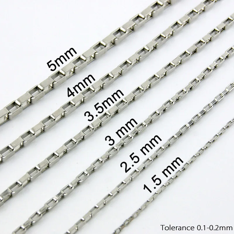 

100meters in a roll necklace 1.5mm long box silver chains FASHION fittings Stainless Steel High Quality Wholesale 1.5longbox