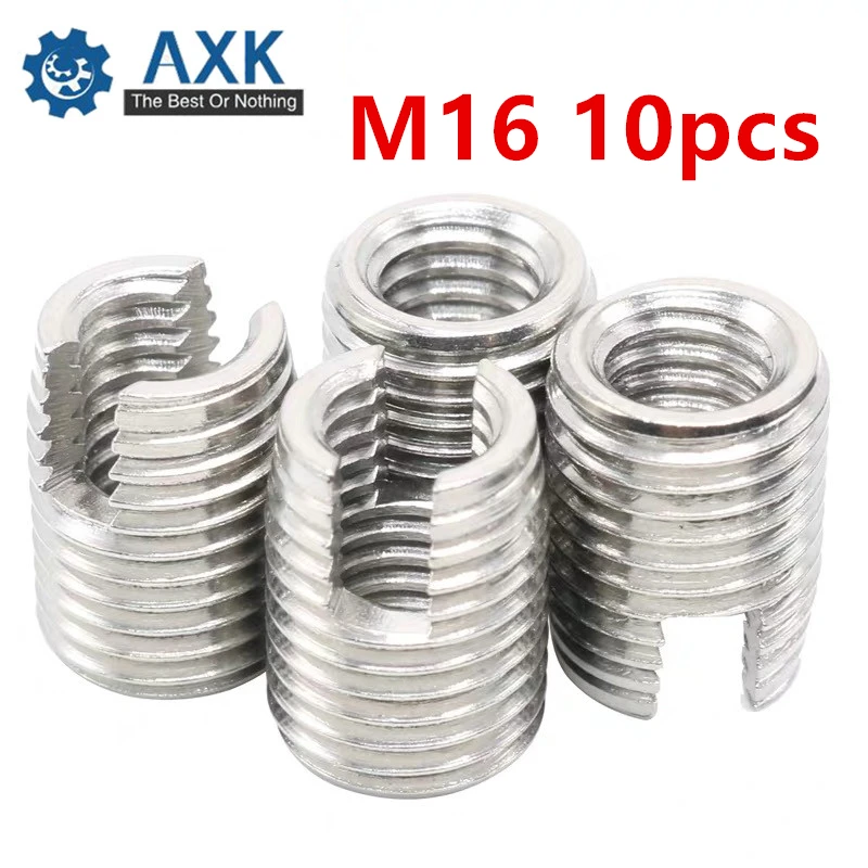 

10pcs Stainless Steel M16 Self Tapping Thread Insert Screw Bushing M16*2.0*22mm 302 Slotted Type Wire Thread Repair Insert