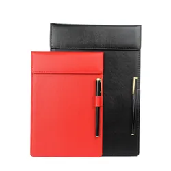 A4 A5 A6 Clipboards w/Pen Holder PU Leather Magnetic File Paper Profile Clip Board Writing Tablet Pad Mat (black brown red)