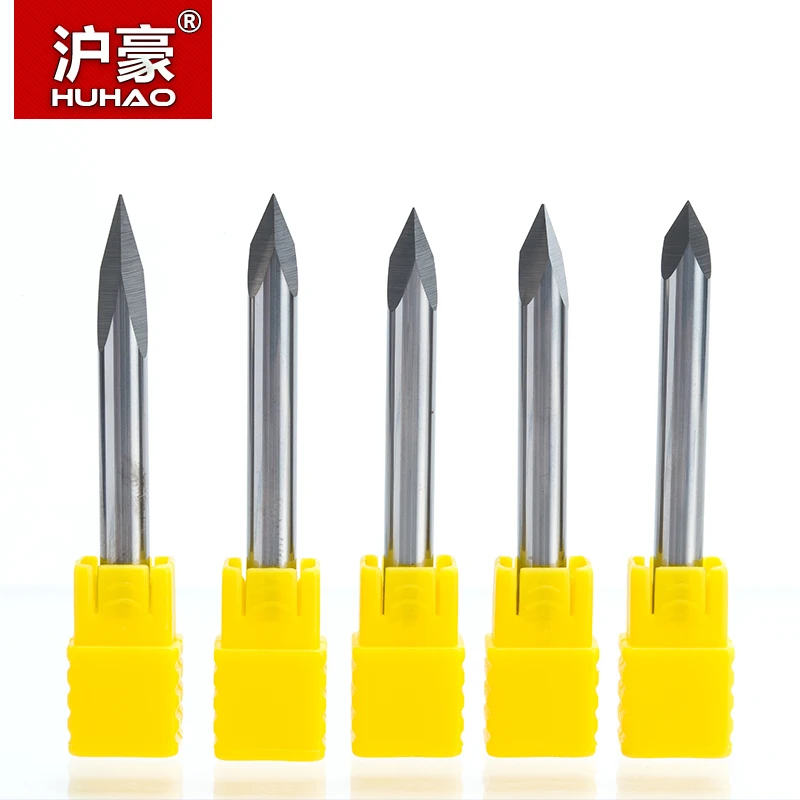 HUHAO 1pc 4mm 6mm 3 Edge Carbide Pypamid bits 3A TOP QUALITY CNC Engraving Bits Router Machine 3 face Stone Carving Tools