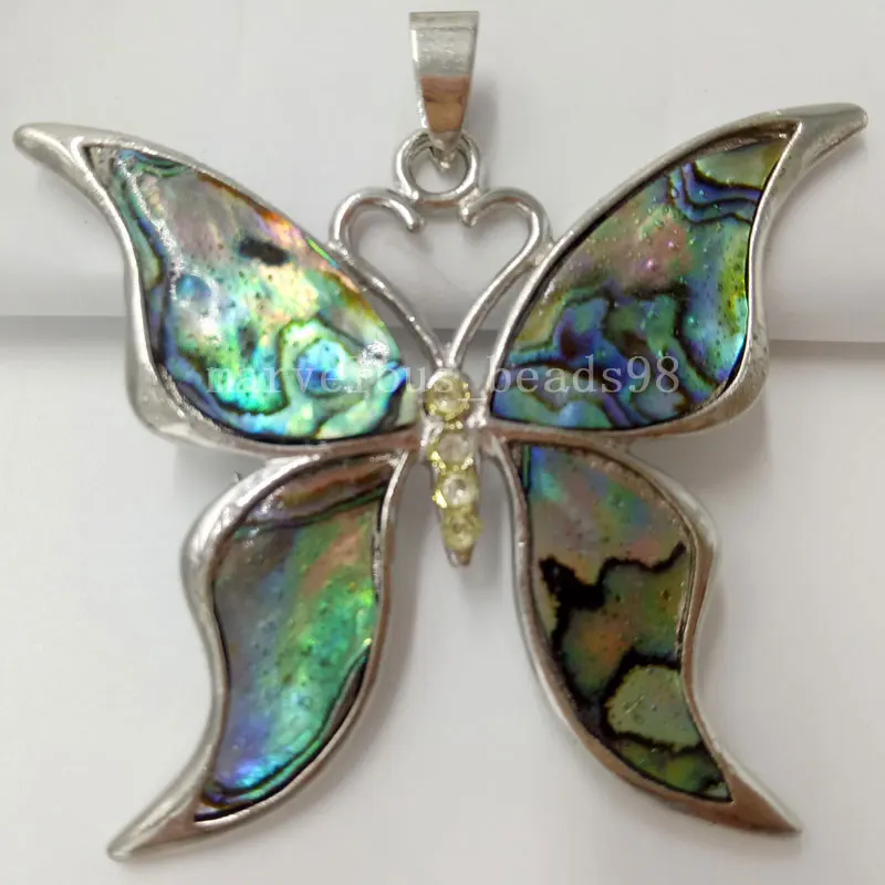 مجوهرات جميلة نيوزيلندا Ablone شل فراشة قطرة مستديرة الفن النساء الرجال قلادة حبة 1 قطعة WB497