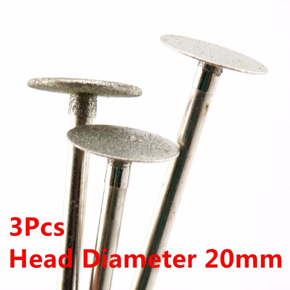 3Pcs 20 25 30 mm Super-Thin T Head Diamond Grinding Needle Bit Mounted Point Carving Tools Shank 6 mm Gemstone Jewelry