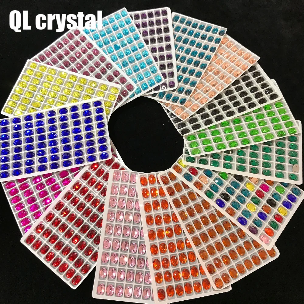 ALL Size ALL Color Oval Sew On Crystal Rhinestones Flatback with 2 holes for Making wedding dress  bags shoes accessories