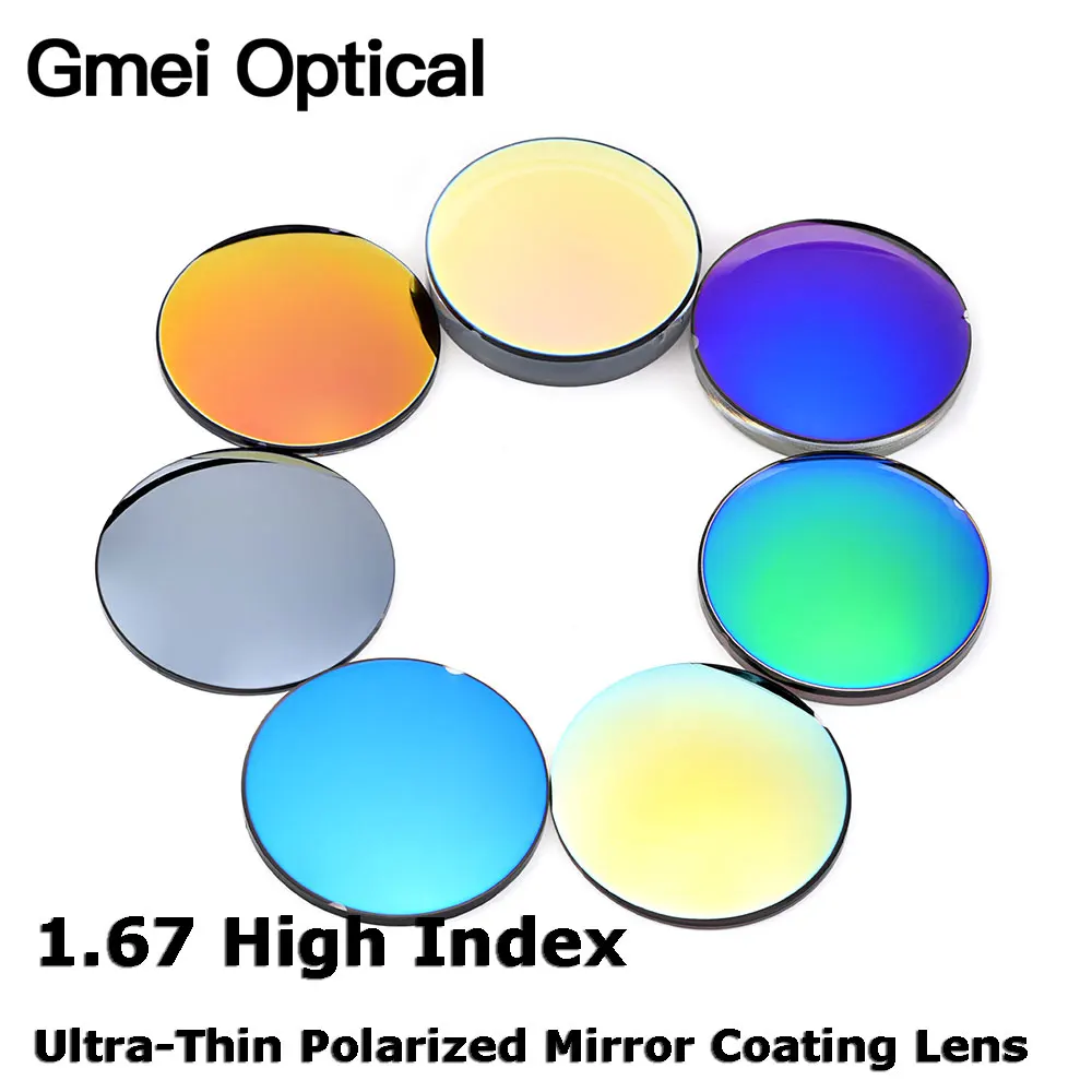 Gmei Optical 1.67 High Index Thin Mirror Coating Polarized Lenses Prescription Optical Sunglasses Mirror finish Coating Lenses