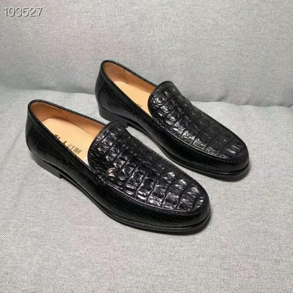 100% real genuine crocodile skin men business shoe with genuine cowhide back and tail skin shoe for men black coffee brown color