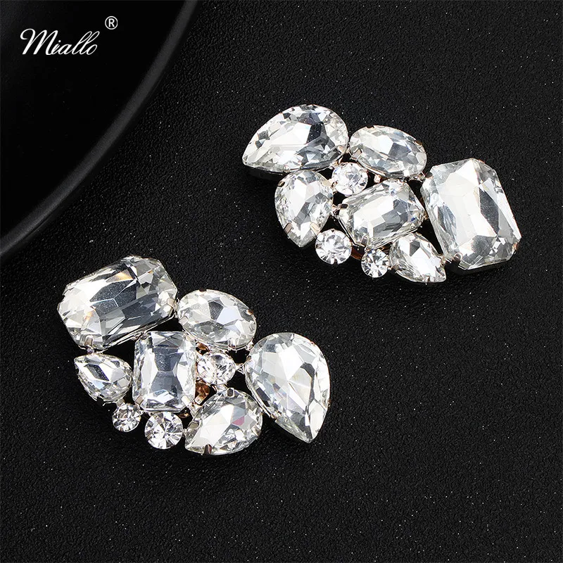 Miallo Fashion Silver Color Big Crystal Stone Wedding Shoes Clips Bridal Shoe Buckle for Women Bride High Heels Accessories