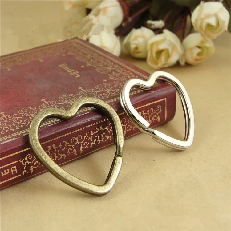 10pcs/lot Antique Bronze/Rhodium Heart Shape Keychain Circle Keyring Findings Fit DIY Keychain Rings Circles Accessories