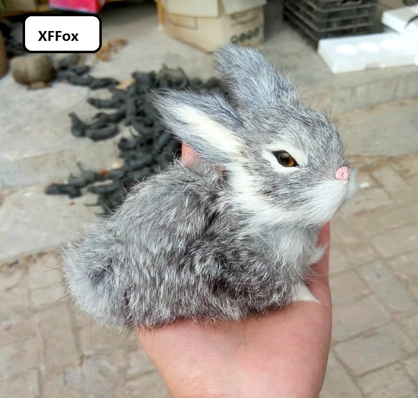 

cute real life gray rabbit model plastic&furs rabbit gift about 14x8x10cm xf1970