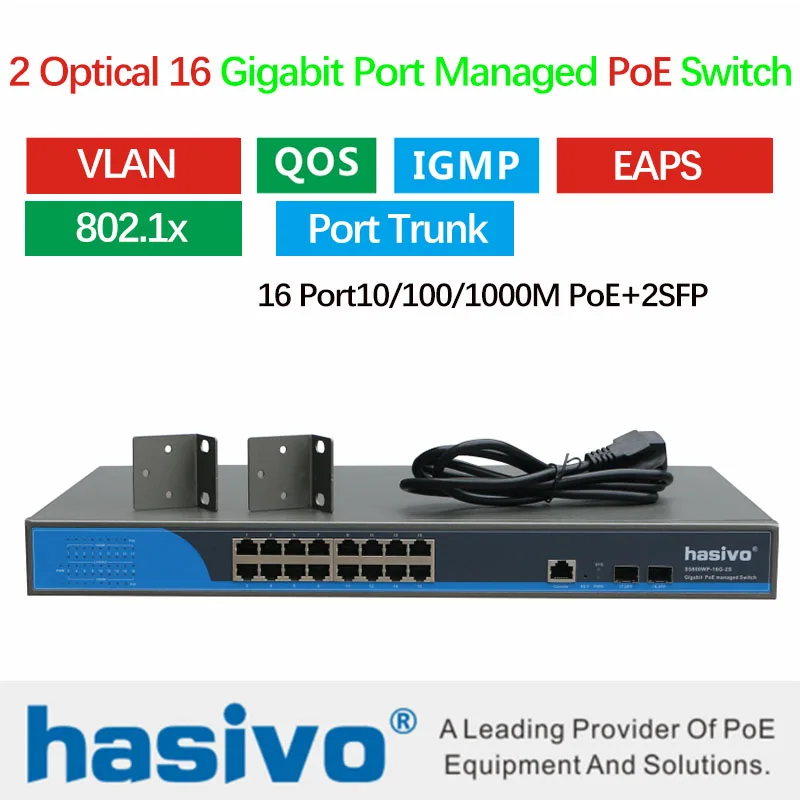 16 Gigabit 2 Optical Port Managed  PoE switch Single Port 30w  total 400W