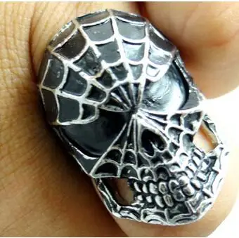 wholesale Fashion Mens Black Wicked Punk Skull Spider Man 3D Design Finger Ring 18.5mm A2