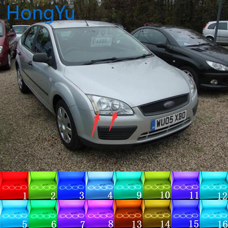 

Latest Headlight Multi-color RGB LED Angel Eyes Ring Eye DRL RF Remote Control for Ford Focus II Mk2 2004 -2008 Accessories