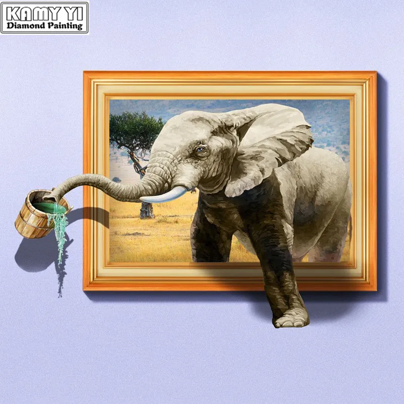 

100% Full 5D Diy Daimond Painting Cross-stitch A Elephant 3D Diamond Painting Full Round Rhinestones Paintings Embroidery Gifts