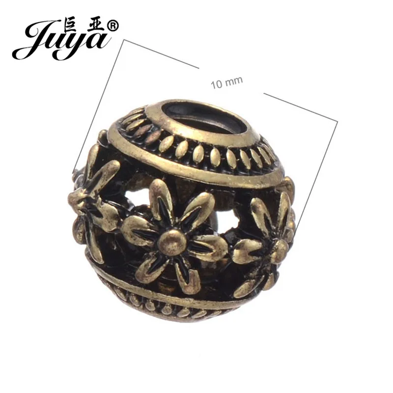 JUYA 20pcs Wholesale 10-15mm Hollow Alloy Beads Ancient Bronze/Flower Beads Charms for Women Men Beadwork Jewelry Making