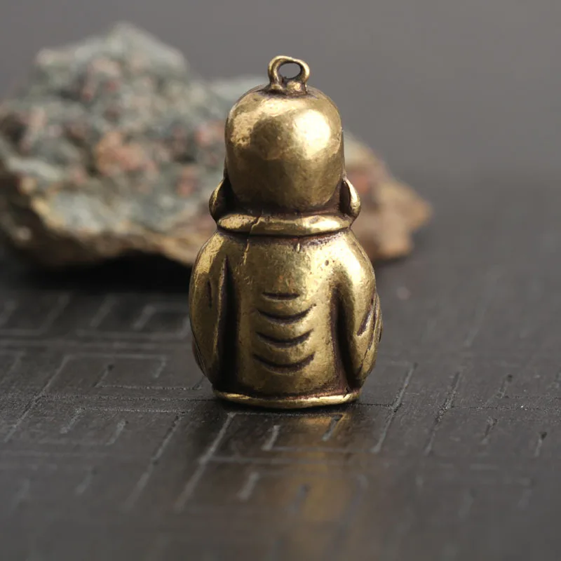 Vintage Solid Brass Maitreya Buddha Statue Key Chain Pendants Pure Copper Laughing Big Belly Buddha Keychains Hanging Ornaments