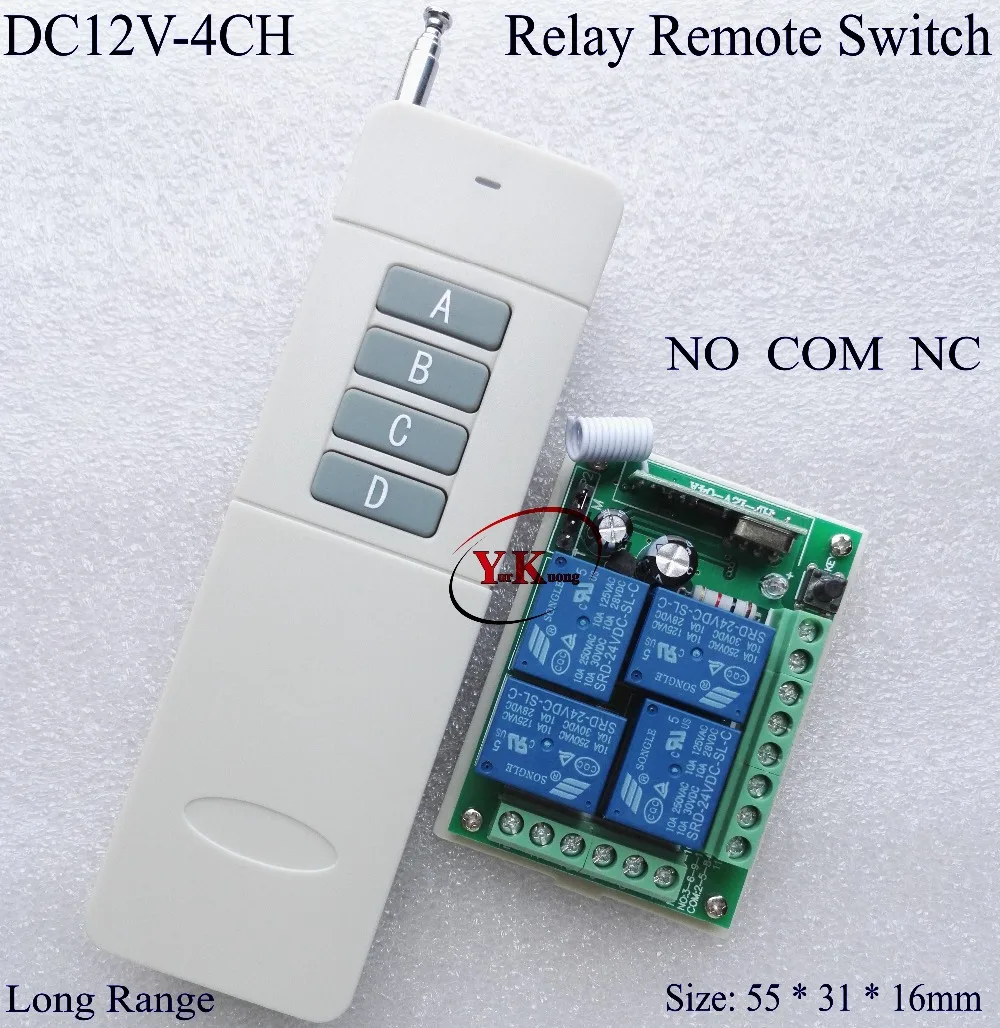 

200-3000M 4CH channels 4Relay 12V wireless remote control system receiver&transmitter 315/433 Learning code output is adjustable