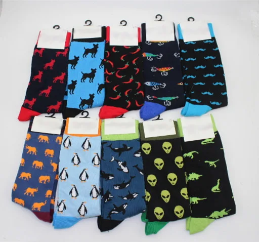 New Brand Long Crew Fox Alien Banana Beer Flamingo Cotton Men's Socks hip hop Cool Funny Skate Socks for Men large size EU 40-47