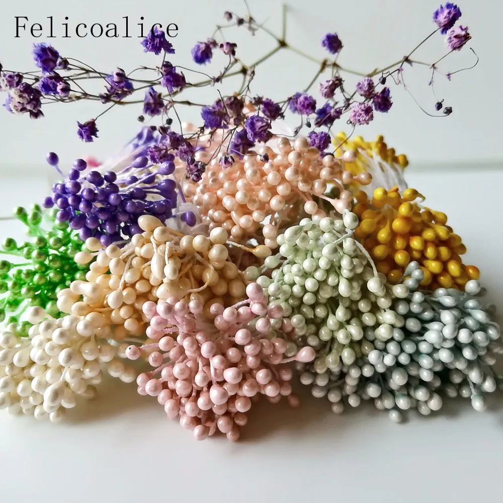 3mm 500pcs Pearl Flower Stamen Pistil Cake Decoration For DIY Double Heads Floral Stamen For DIY Wedding Decoration