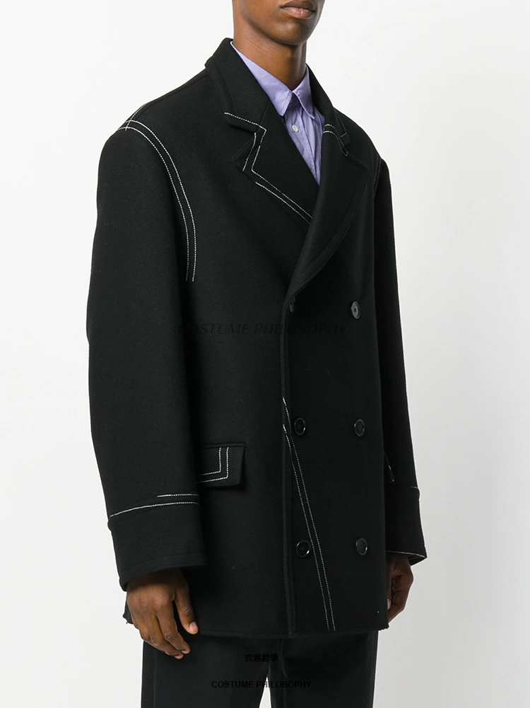 The new winter men's wool jacket with loose thread and loose suit collar and double-breasted custom woolen jacket .   S-6XL!!