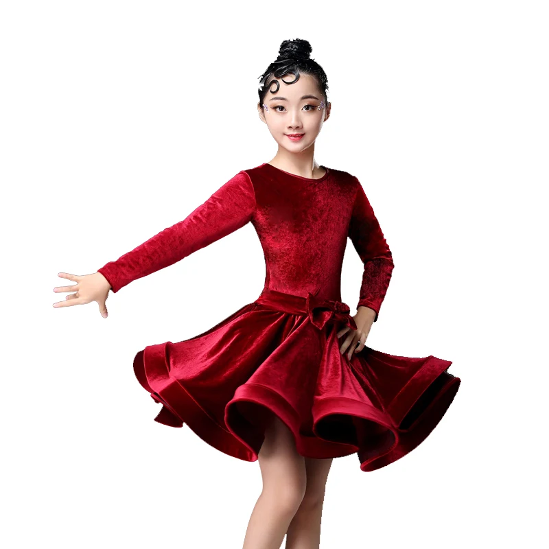 Girls Winter Latin Dresses for dancing ballroom dance dress rumba samba velvet children samba cha cha tango skirt standard salsa