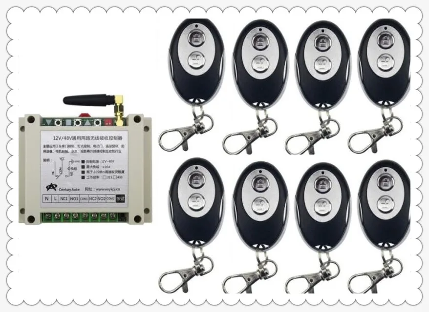 

DC12V 24V 36V 48V 10A 2CH RF Wireless Remote Control Switch System 1*Receiver +8 *ellipse shape Transmitters Learning code