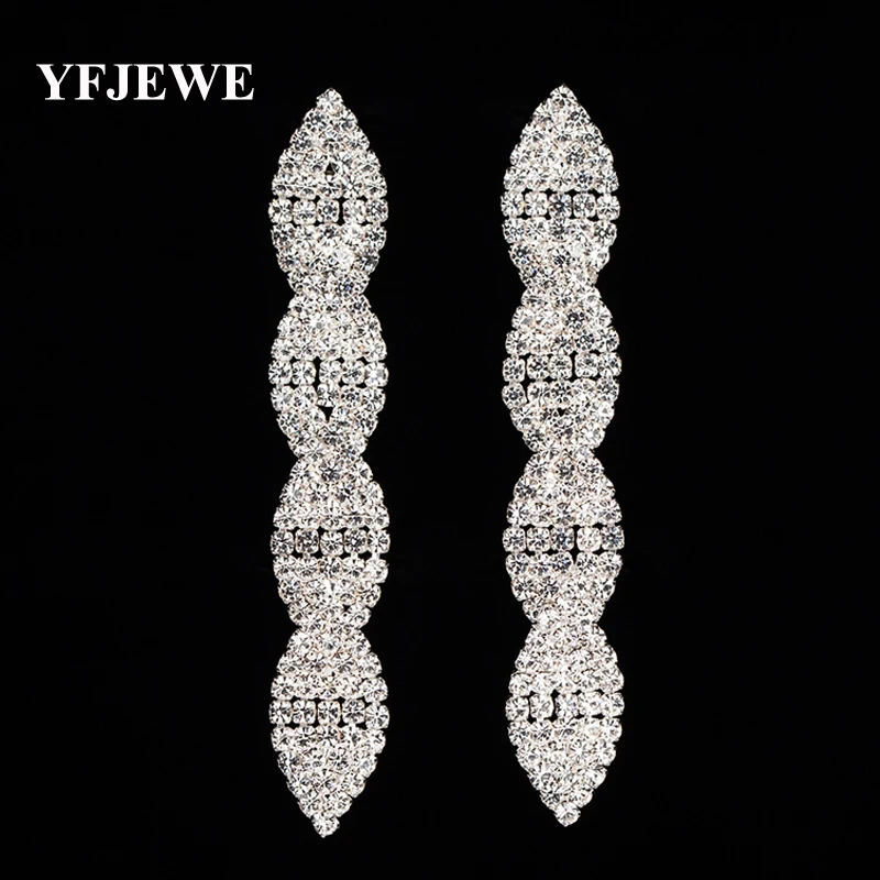 YFJEWE New Style Earring Female Fashion Crystal Drop Long Earrings for Women Bridal Wedding Jewelry Best Gift for Christmas E376