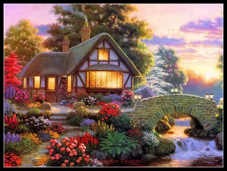 Embroidery Counted Cross Stitch Kits Needlework - Crafts 14 ct DMC DIY Arts Handmade Decor - Storybook Cottage