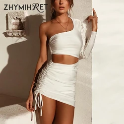 ZHYMIHRET  Fashion Fall One Shoulder Dress Women 2023 Sexy Ruched Waist Hollow Out Dresses Long Sleeve Vestido De Festa Longo