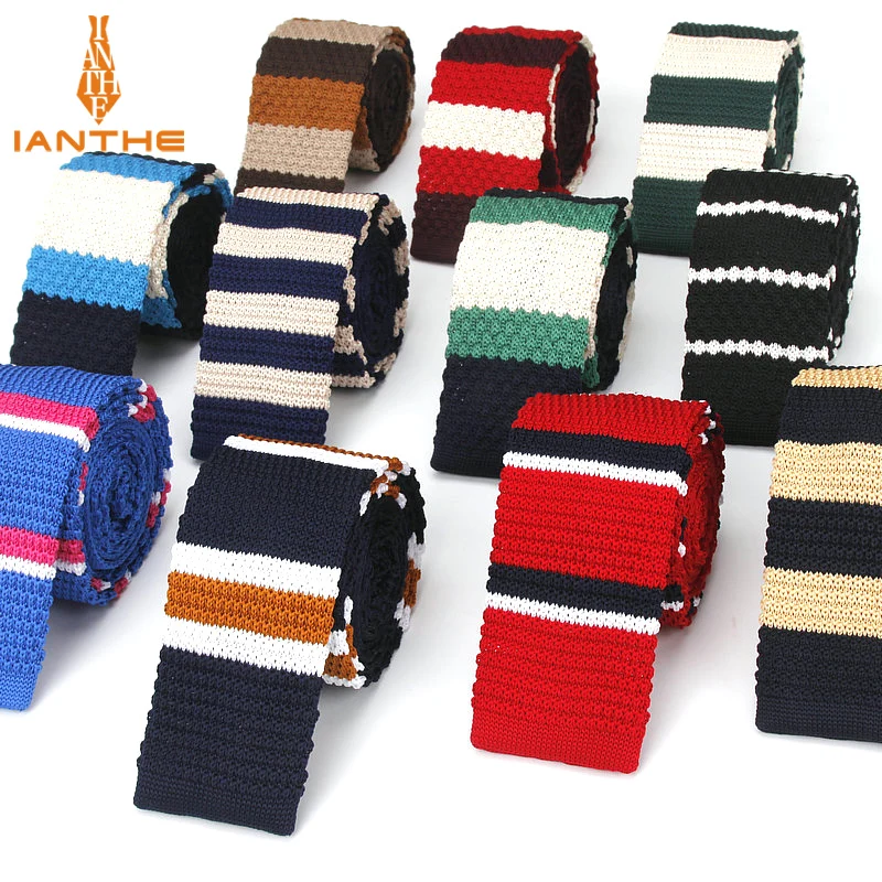 

Fashion Mens Knit Ties Colorful Stripe 6cm Slim Knitted Skinny Neckties For Men Party Wedding Male Neckwear Tie Cravat Corbatas