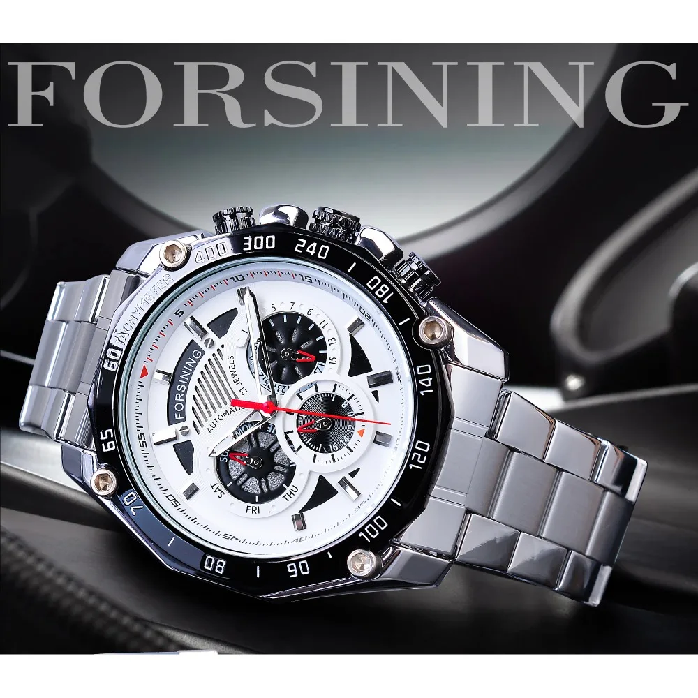 Forsining 2019 Military Silver Clock Steampunk Series Complete Calendar Men Sport Mechanical Automatic Watches Top Brand Luxury