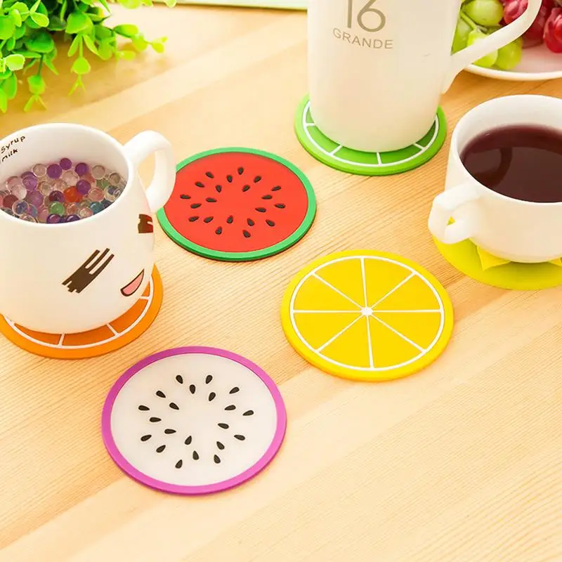 1 pcs Round cartoon jelly fruit shape cup mat antiskid insulation pad creative bowl pad colorful candy color fruit shape cup mat