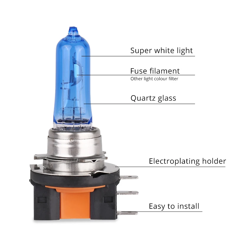 Urbanroad 1pcs H15 12V 55W Car Headlight Halogen Lamp Car Light Source Bulbs Super White 6000K Head Lamp Replacement Lamp Lights