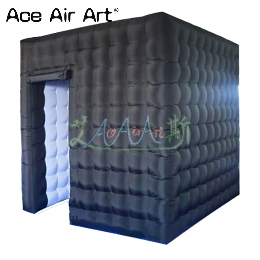 

2.4m Cabinet Black Outside Inflatable Photo Booth Enclosure Photo Cube Lawn Wedding Tent With Curtain