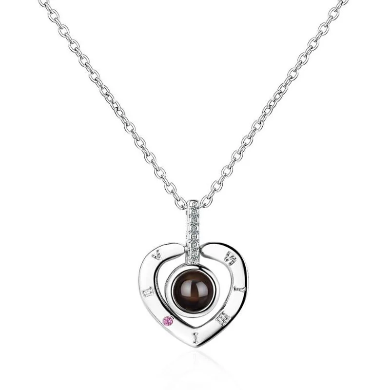 Fashion 925 Silver Necklace For Women Jewelry Projection I Love You Heart Number Rose Gold Necklace Lady Engagement Accessories