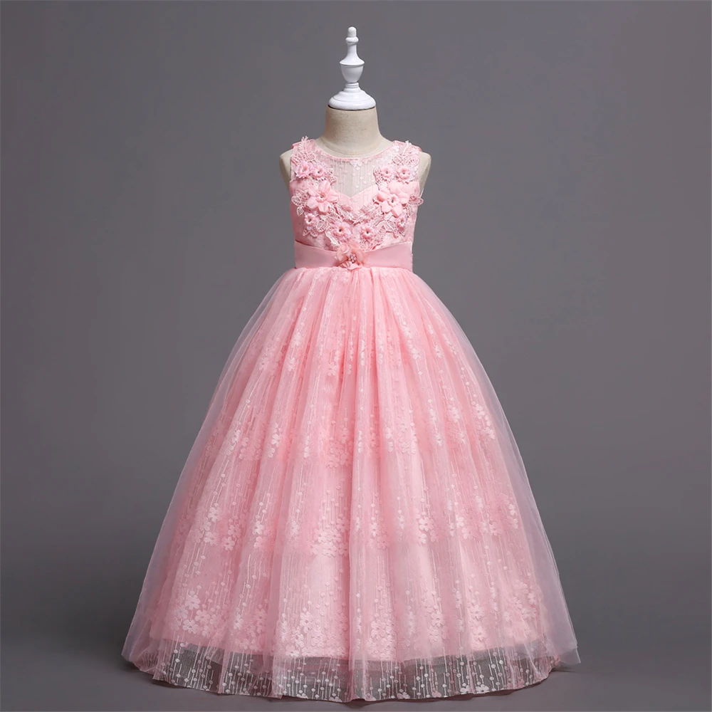 Girls Flower Belt Dress 2018 Summer Kids Ball Gown Princess Dresses Children Wedding Party Dress Girls Elegant Birthday Custome