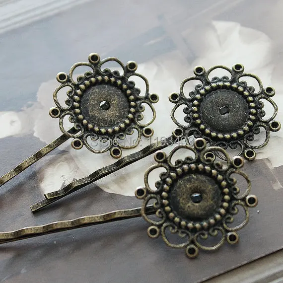 

100PCS vintage Antique Bronze hairpins cameo setting flower cabochon base hair accessories jewelry DIY Findings(PINSS-6)