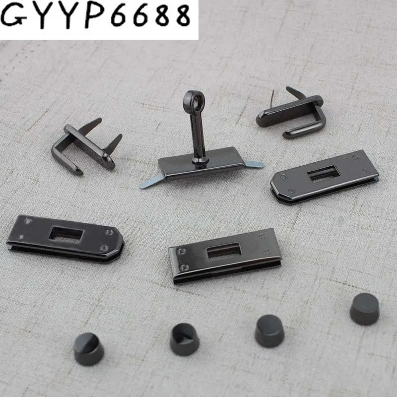 Gun black rectangle eyelets lock hanger panel for bags hardware wholesale fashion a set of locks fittings woman handbags purse