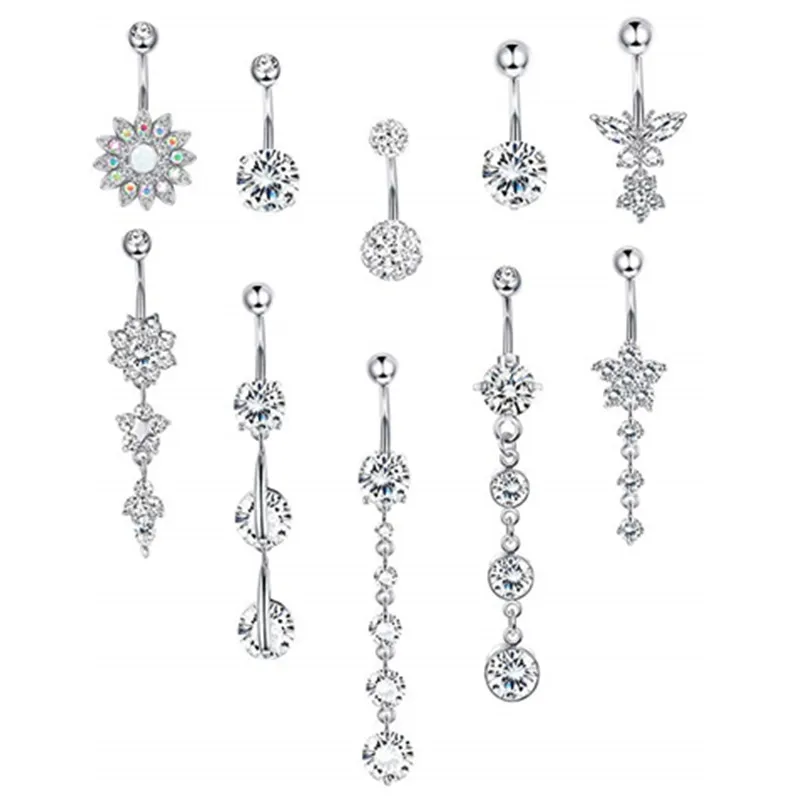 1pc High Crystal Dangle Surgical Steel Naval Ring Waterdrop Butterfly Belly Button Rings Sexy Belly Bar Body Piercing Jewelry