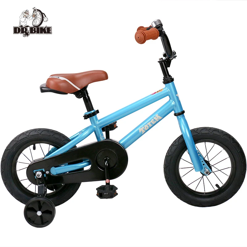 12 Inch Kids Bike Totem DIY Blue Steel Kids Bike DIY Sticker Kids Bicycle with Detachable Training Wheels and Bell