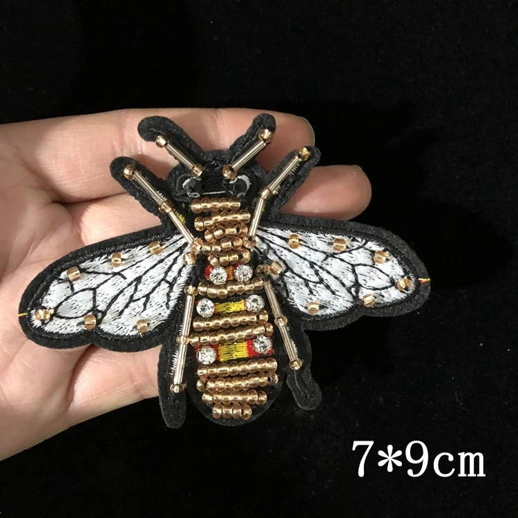 Manual nail bead sequins patch stick insect applique patch embroidery clothing decoration bee patches Nail beads hand-stitched